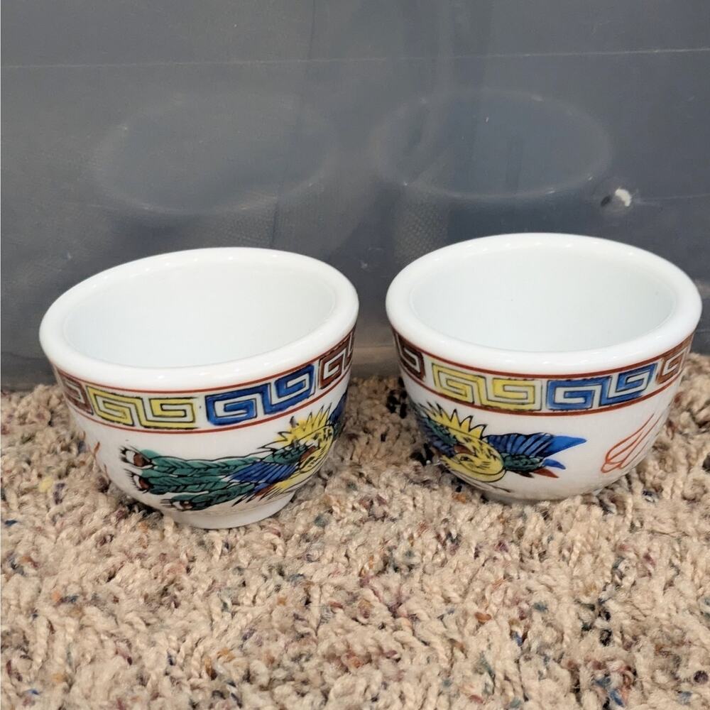 Louie Berkeley Chinese Tea Cups Dragon Phoenix Thick Restaurant Ware Vintage Set - Picture 5 of 7